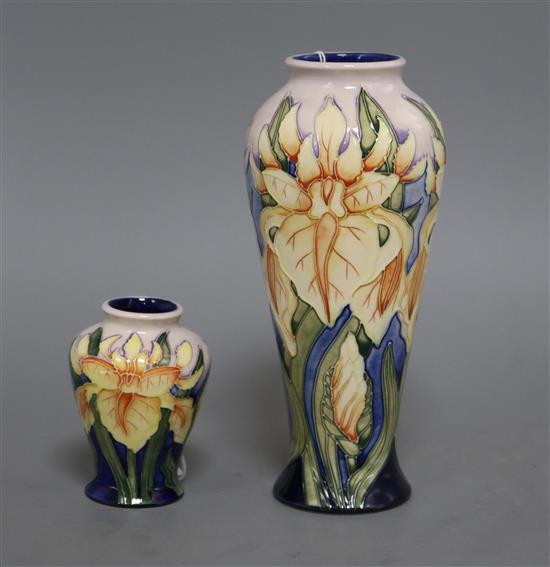 A Moorcroft Debbie Hancock Windrush pattern baluster vase, H 20cm and a matching smaller vase